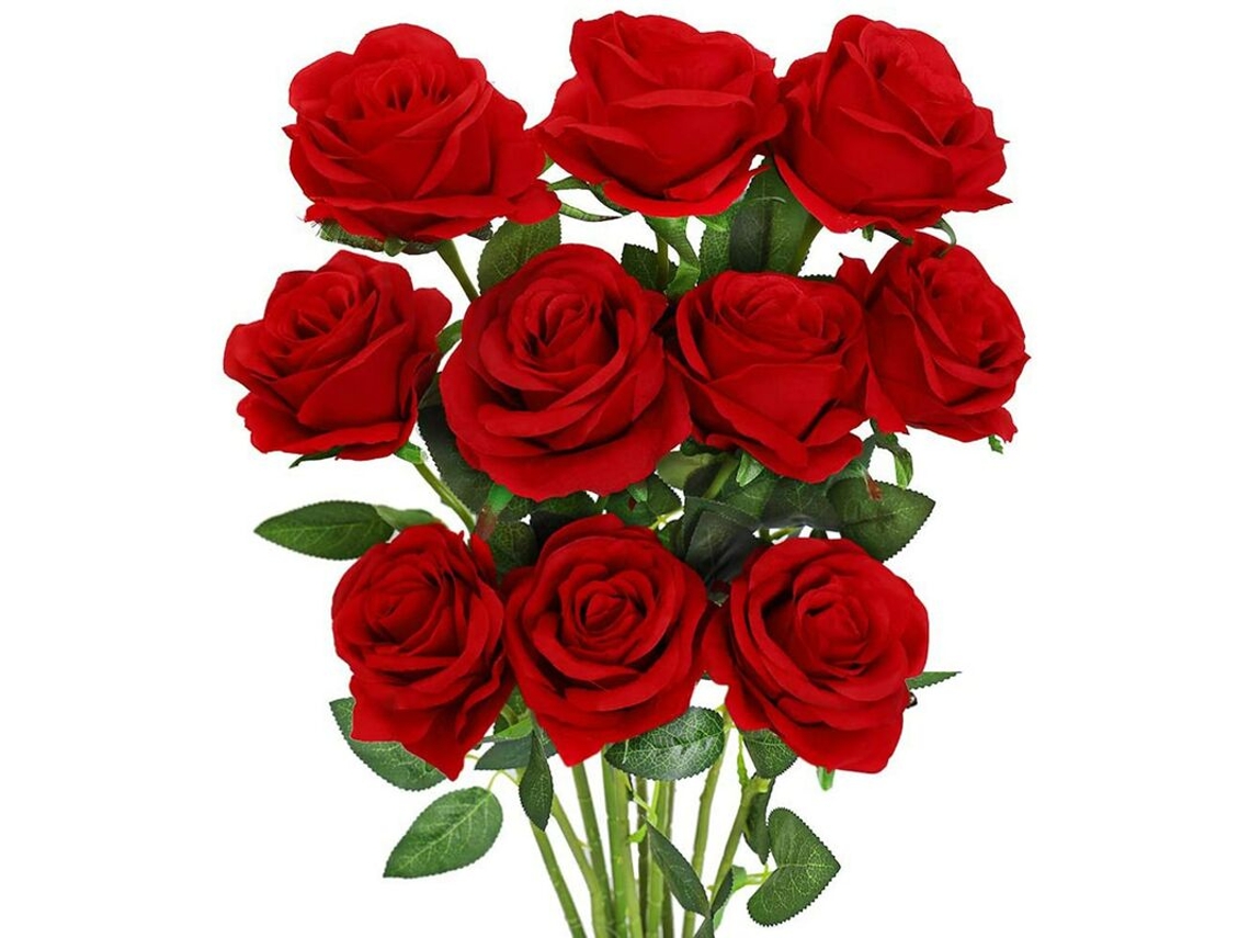 Rosas Artificiais de Seda, Rosas Vermelhas de Seda com Haste, Decoração para Festa de Casamento, 10 Unidades AQUAFORGE (vermelhas)