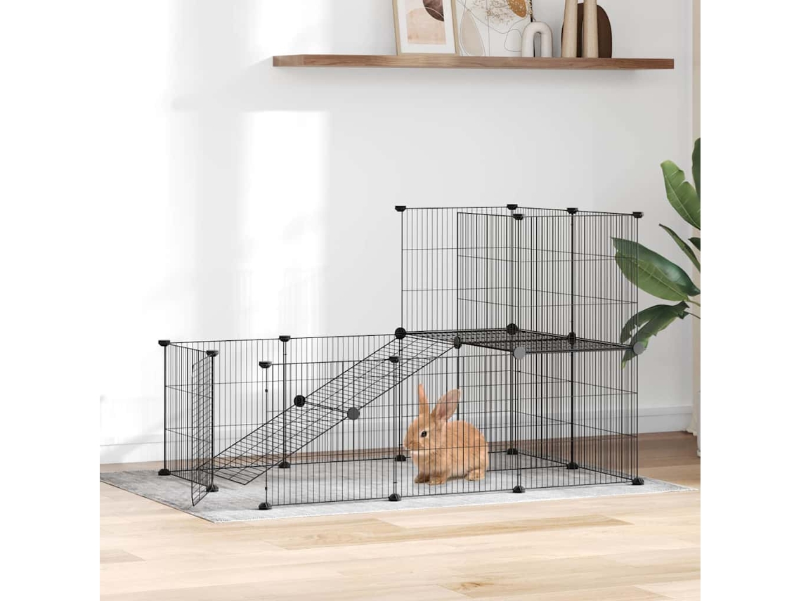Vidaxl Gaiola P/ Animais De 20 Painéis C/ Porta 105x70x70 Cm Aço Preto