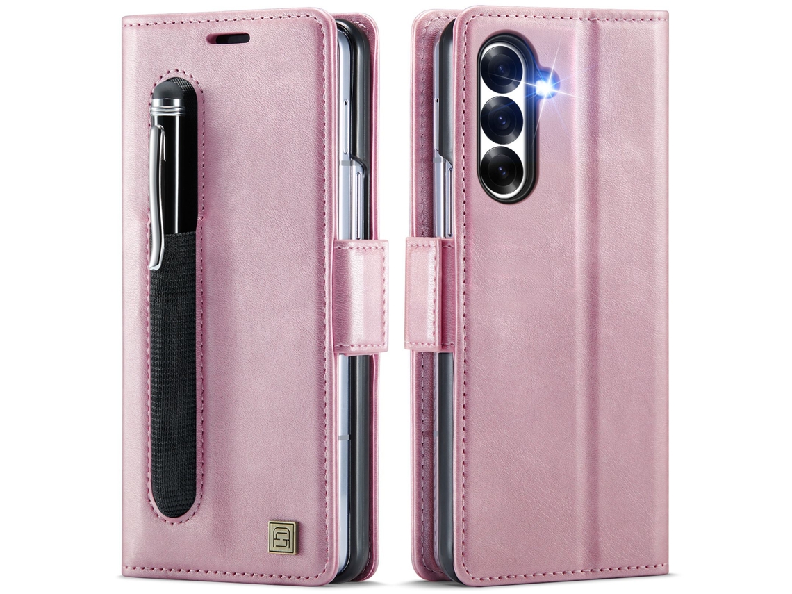 Capa De Couro Para Celular Com Compartimento Para Cartãoouro Rosa - Samsung Z Fold5
