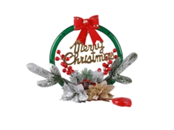Coroa de Natal com luzes Led, pinhas, bagas vermelhas e timer, 28x30cm | S/MARCA