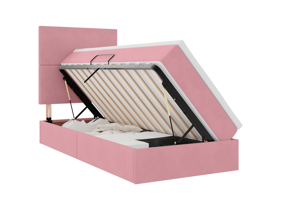 Cama de Armazenamento Led com Colchão Rosa 90 X 200 Cm Veludo VIDAXL
