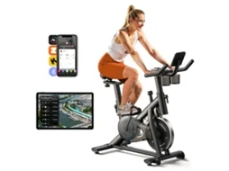 Bicicleta Estática MERACH, Bluetooth/APP, Monitor LED, Volante 6kg, Porta-copos Duplo, Ergonomia Premium, Suporte Tablet (Tablet Não Incluído)