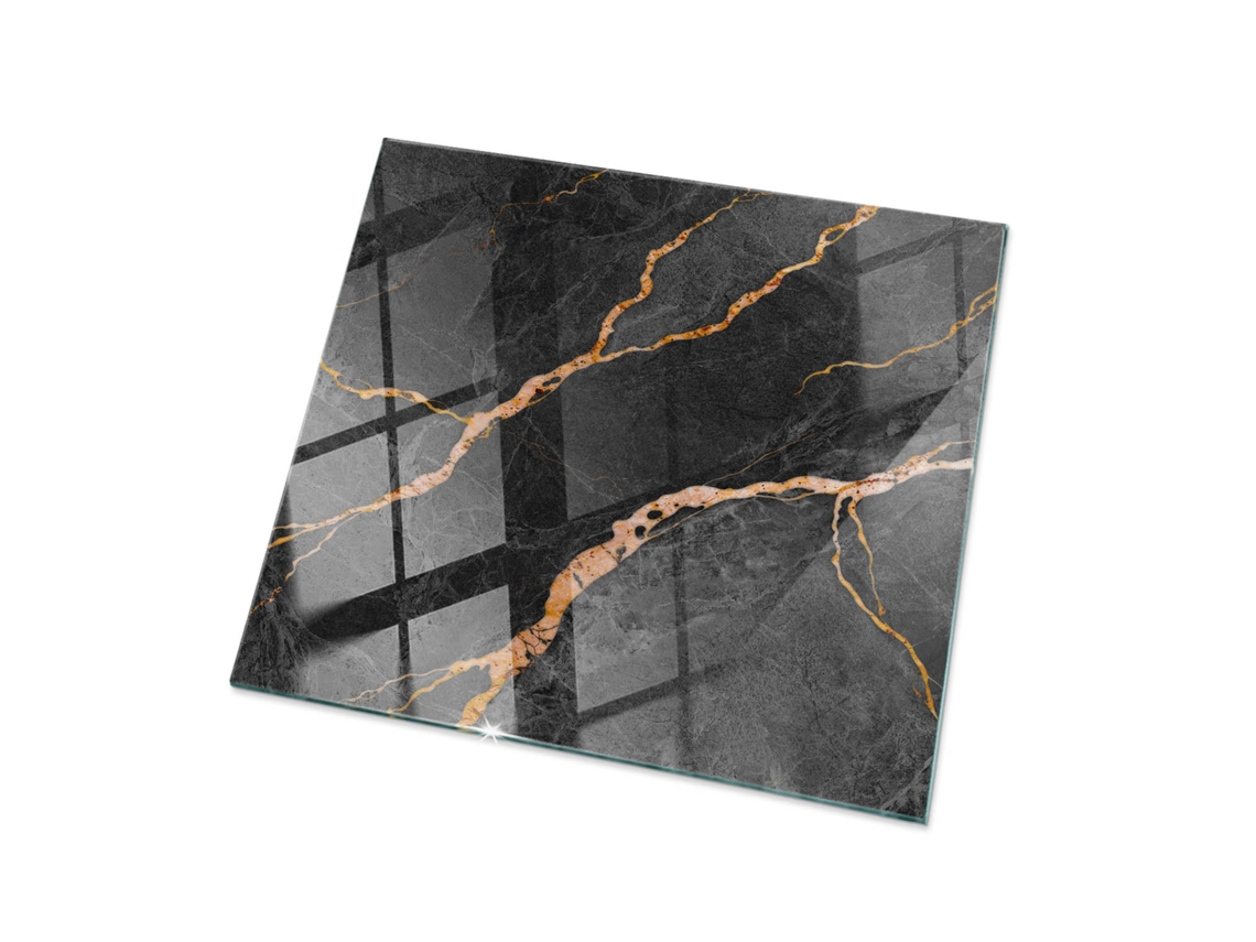 Tampo De Mesa Quadrado Espelharte (60x60 Cm - Padrão De Mármore Com Veios - Preto)