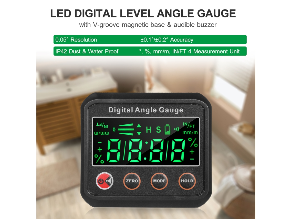 Nível Digital Led Com Buzzer Nível Ângulo Medidor Inclinômetro Caixa Magnética Base V-groove 2.7-polegadas