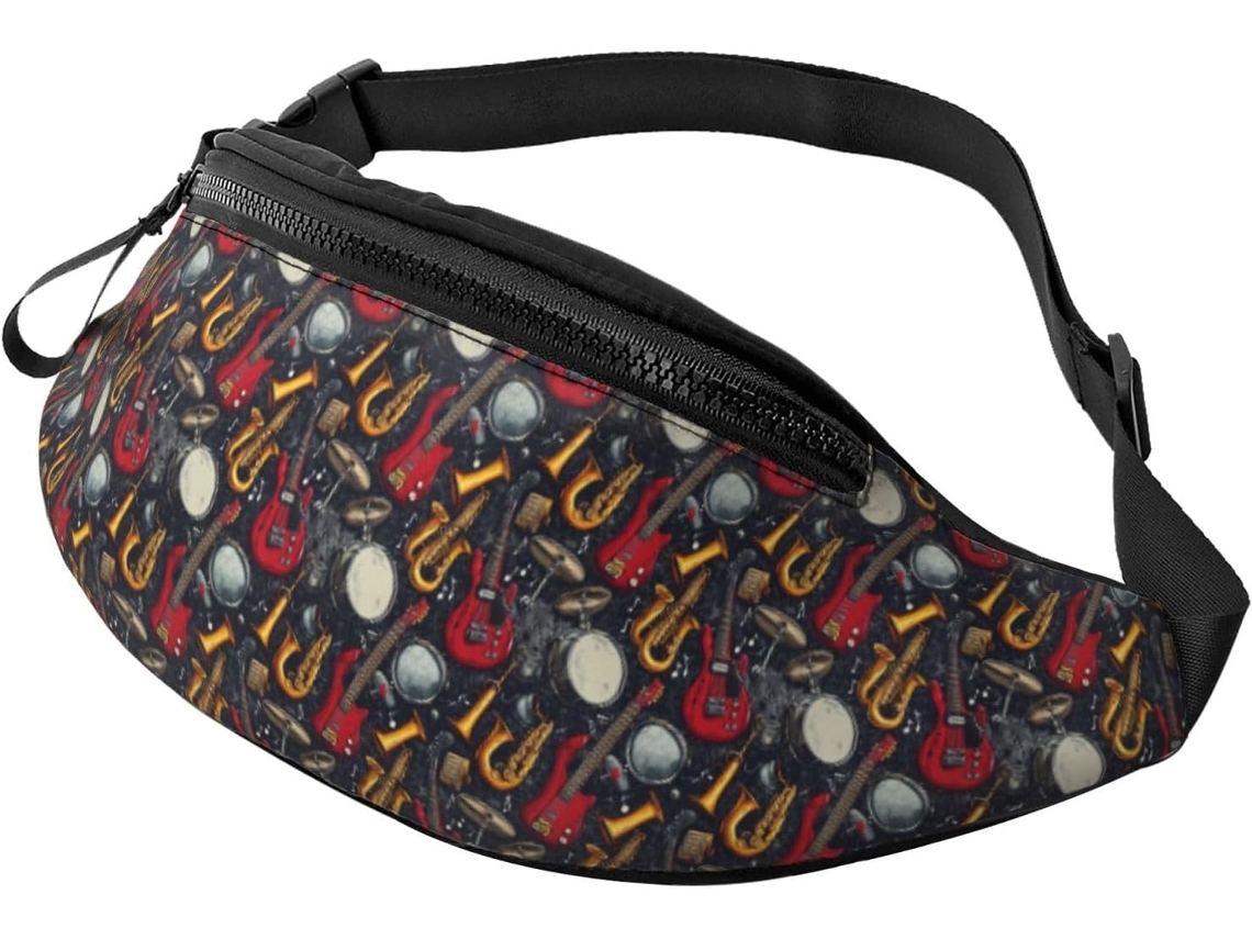 Pochete Retrô com Estampa de Instrumento Rock para Homens e Poliéster Resistente Zíper Viagens Férias | S/MARCA