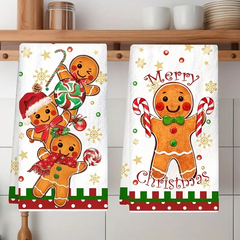 Conjunto De 2 Panos De Prato Com Estampa De Boneco De Gengibre Natalino E, Para Decoração De Casa E Cozinha
