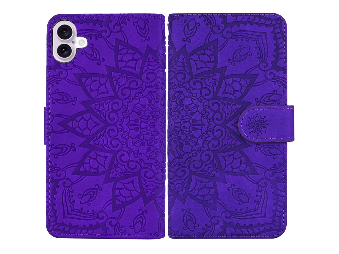 Capa Em Couro Pu Para Apple Iphone 16, Cor Roxo