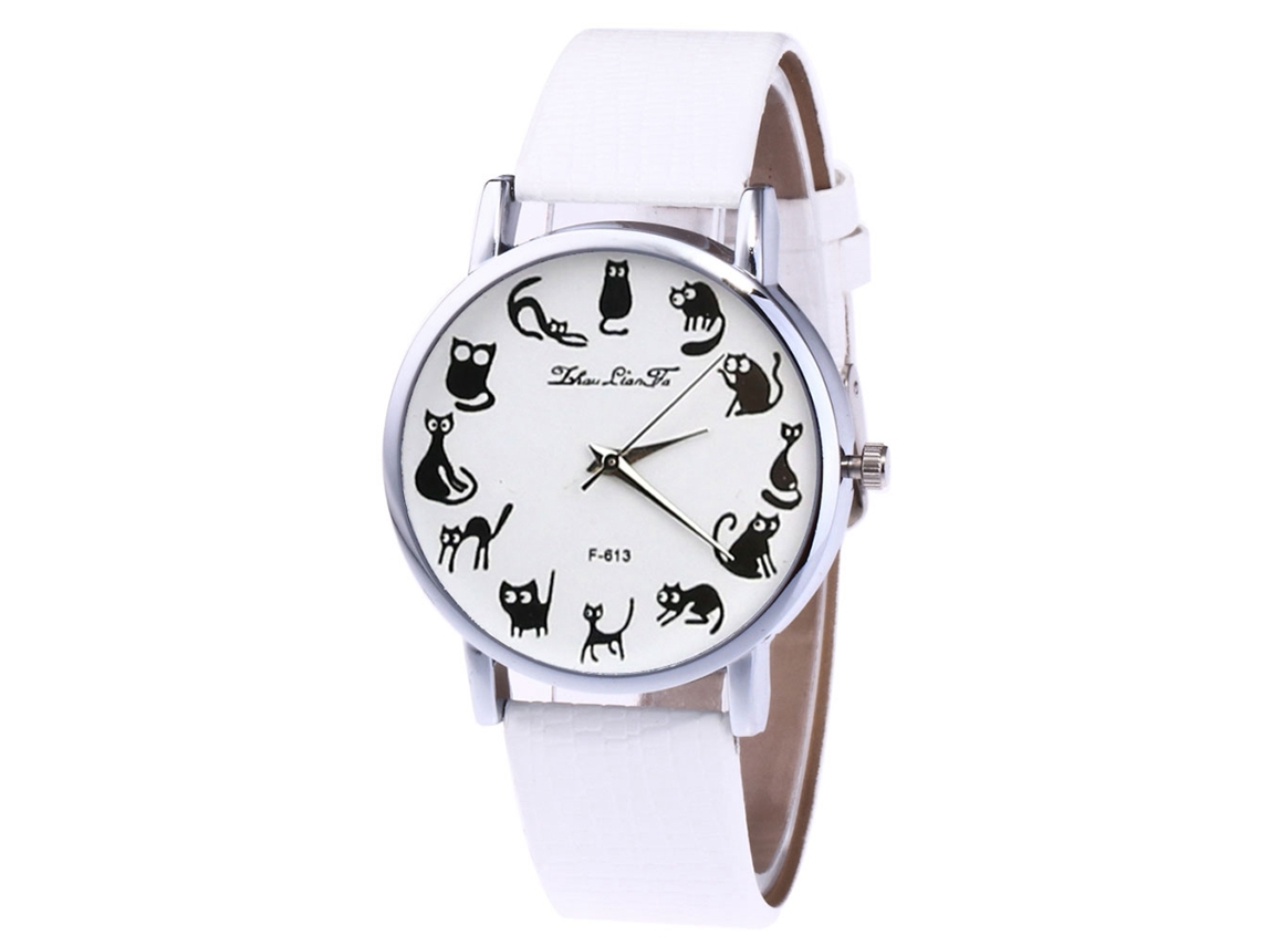 Relógio de quartzo com pulseira de couro PU, mostrador com estampa animal, unissex (branco)