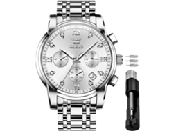 Lurelia Relógio Cronógrafo Masculino, Movimento De Quartzo, Analógico, Data/calendário, Luminoso, Fase Da Lua, Aço Inoxidável, Prata, Branco