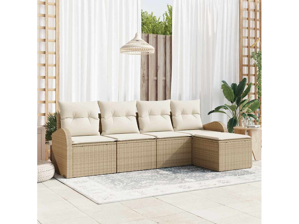 Vidaxl Conjunto De Sofás 5 Unid. Bege E Branco Vime Pe