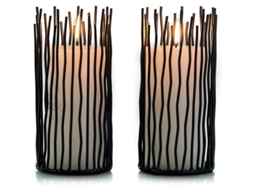 Set De 2 Portavelas De Metal Columnas De Sauce Led Sin Llama Electrónicas, Negro