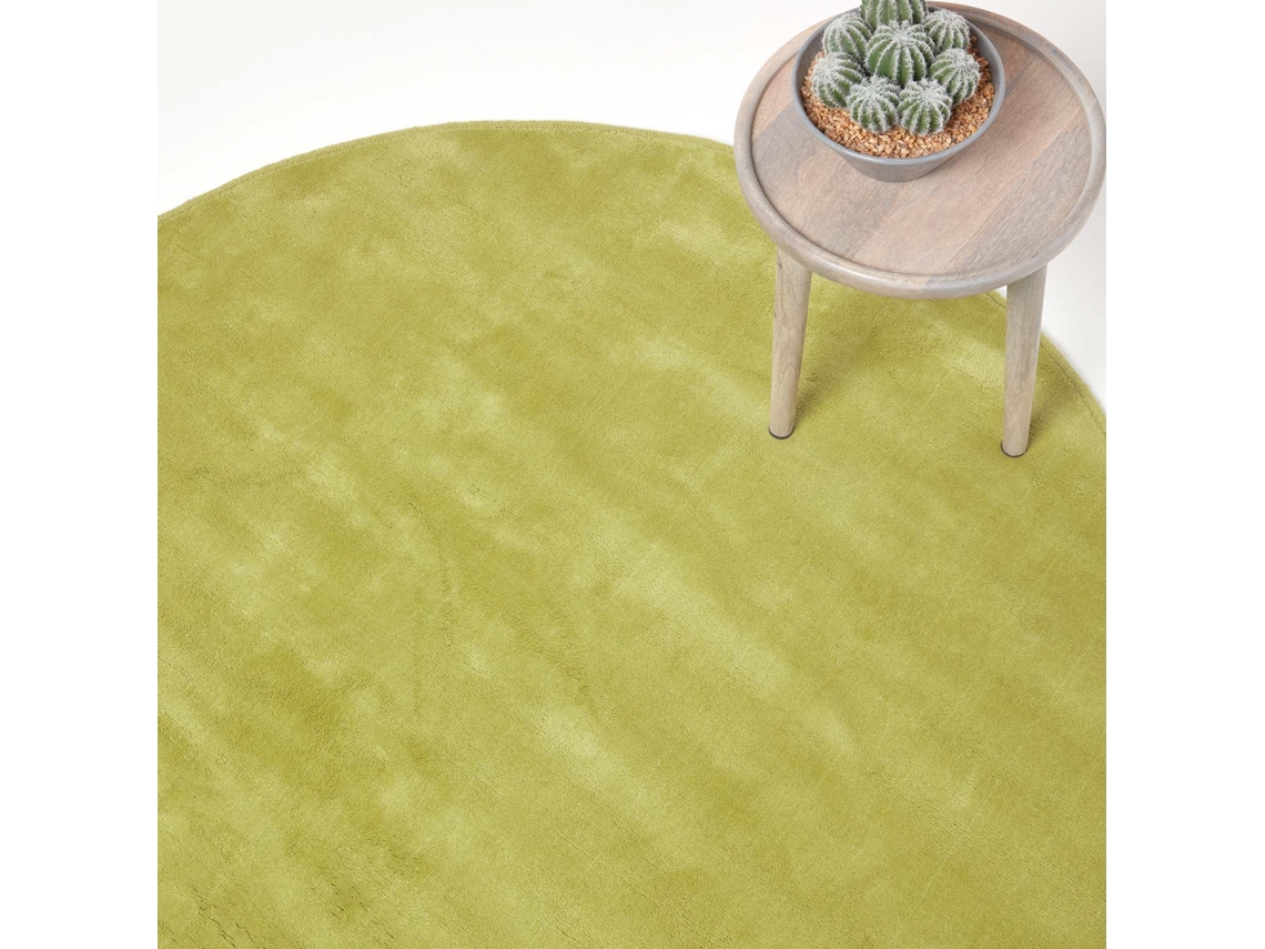 Homescapes Hand Tufted Plain Cotton Green Large Round Rug, 70 Cm Diameter