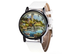 Relógio masculino de quartzo com pulseira de couro PU, resistente à água (branco)