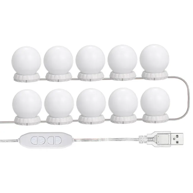 Kit De Iluminação Led Para Espelho Com 10 Lâmpadas Usb, 3 Modos E 10 Níveis