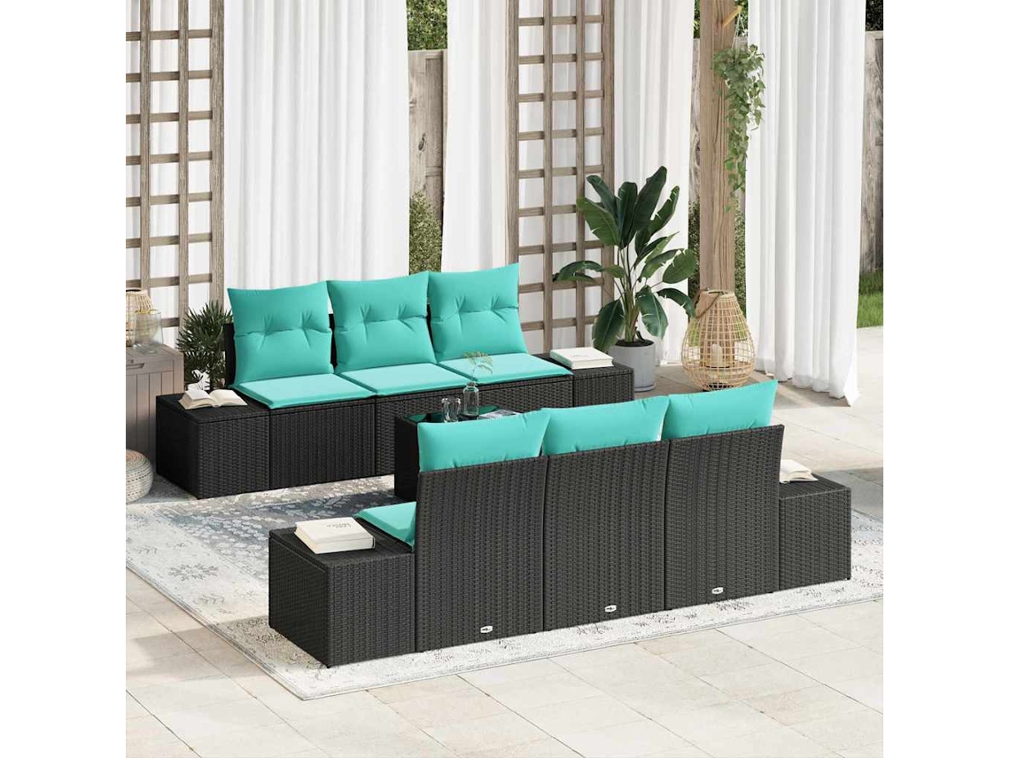 Vidaxl Conjunto De Sofá De Jardim 7 Unid. Preto Vime Pe
