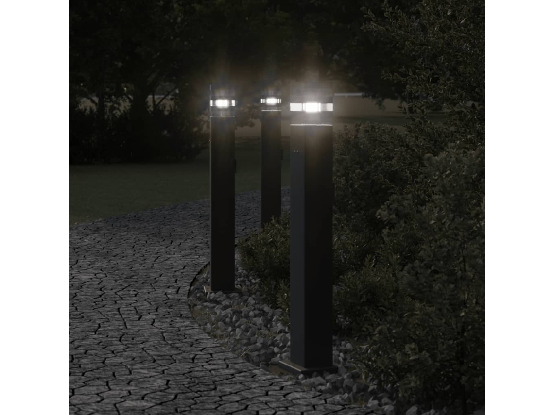 Vidaxl Candeeiro Chão P/ Exterior C/ Tomada 3 Pcs 80 Cm Alumínio Preto