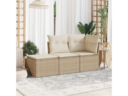 Vidaxl 3 Pcs Conjunto De Sofás P/ Jardim Com Almofadões Vime Pe Bege