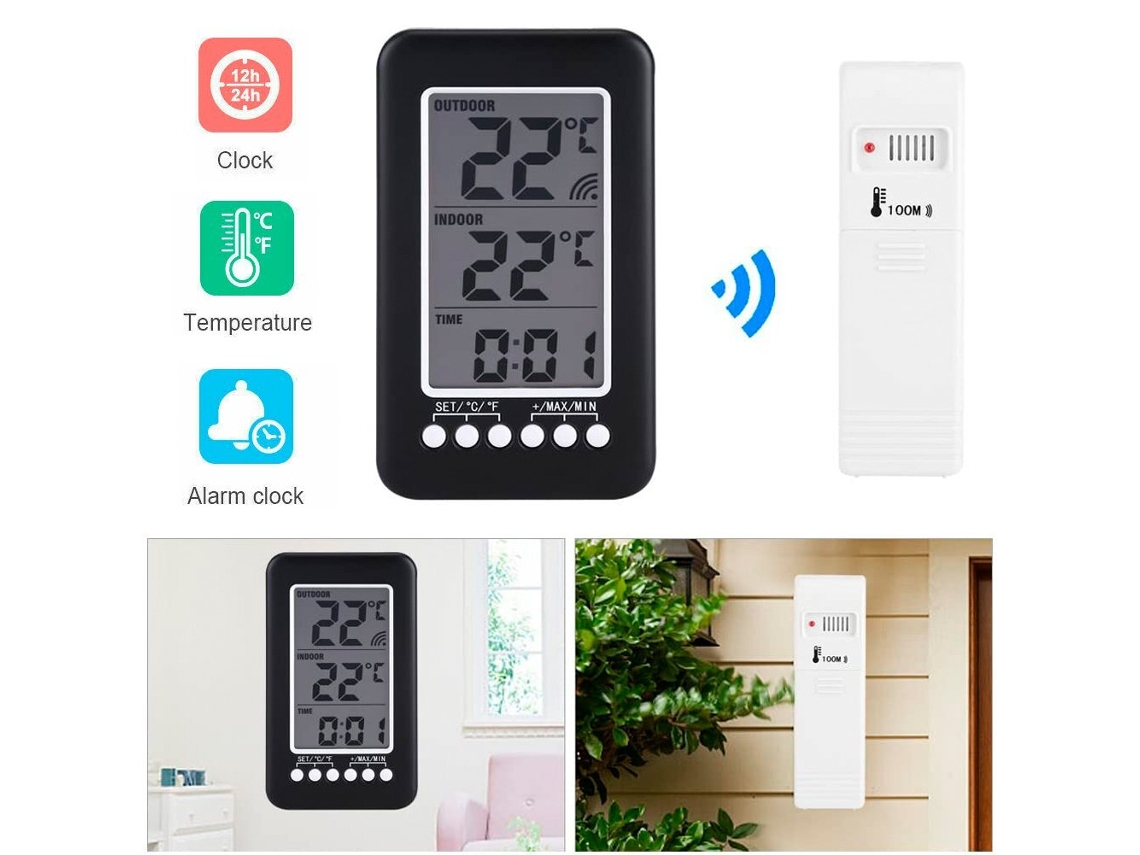 Despertador De Parede Com Temperatura, Termômetro Digital, Estação Meteorológica Interna E Externa SUNNY SPACES