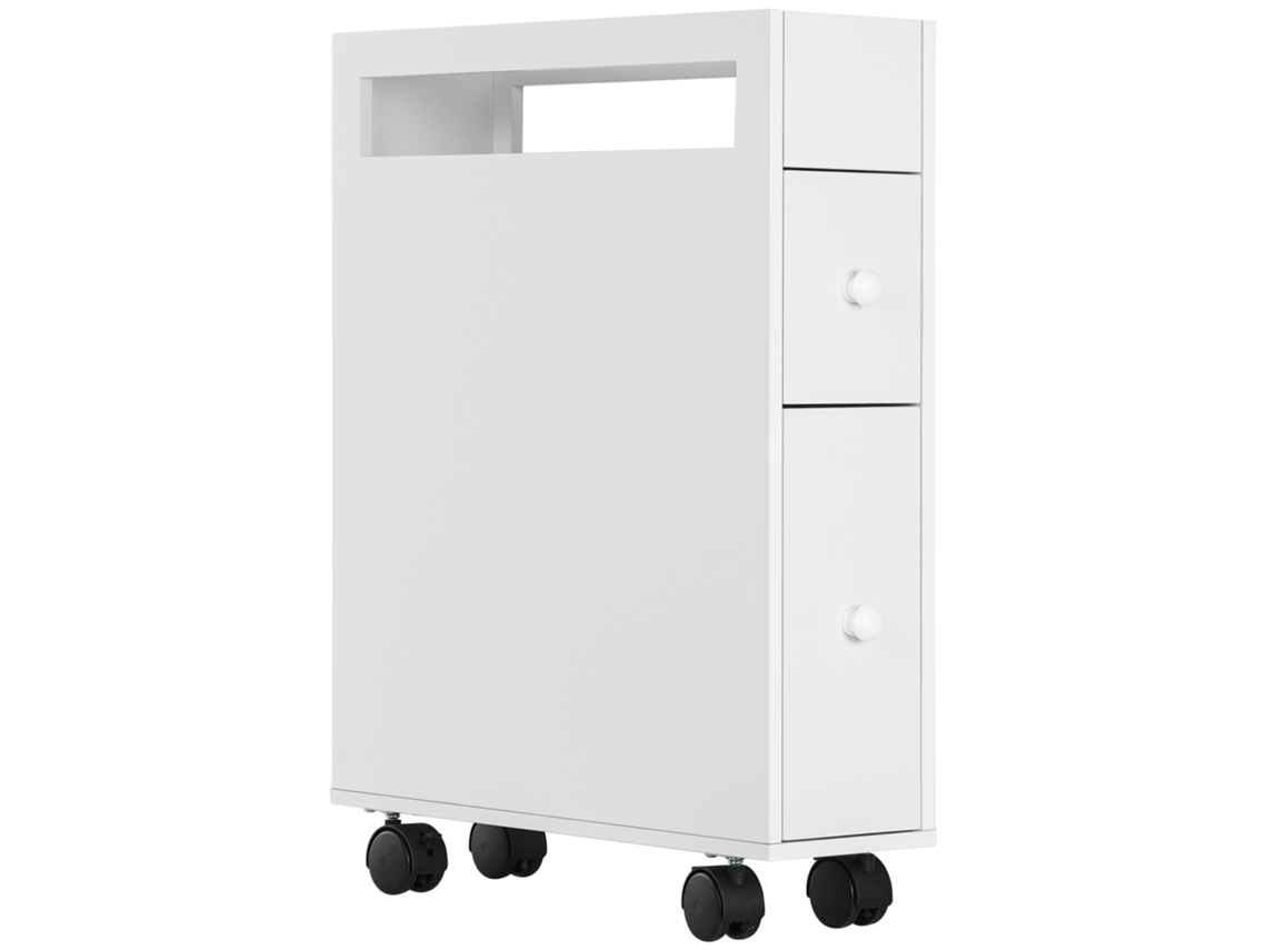 Móvel Economizador Banho C/ 4 Rodas, 2 Gavetas E Prateleira Aberta, 16x49,5x66cm, Branco