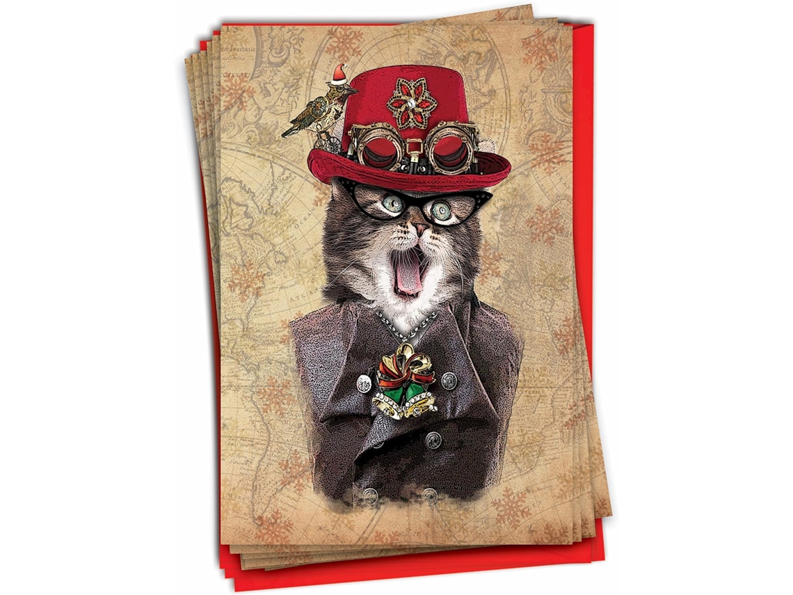 12 Cartões De Natal Para Gatos Conjuntos De Papelão Fofos, Cartões De Natal Para Animais Aquaforge