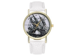 Relógio de Pulso Feminino Analógico de Quartzo Estilo Retro com Pulseira Pu Branco
