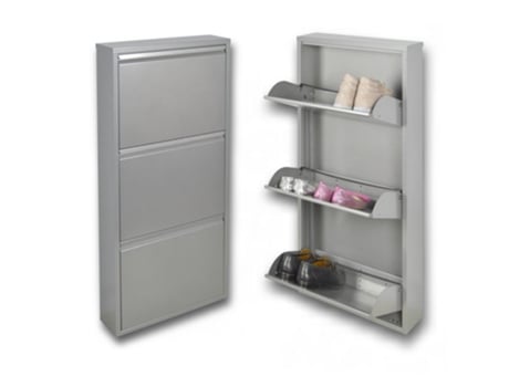 Sapateira Slim com 3 Portas Cinza Original 15X50X104 Cm 6/9 Pares de Metal STARMART ITALY