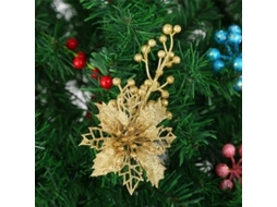10 Flores De Natal Poinsétia Artificiales Com Clips De Liga Metálica 15cm Glitter Ouro Para Decoração