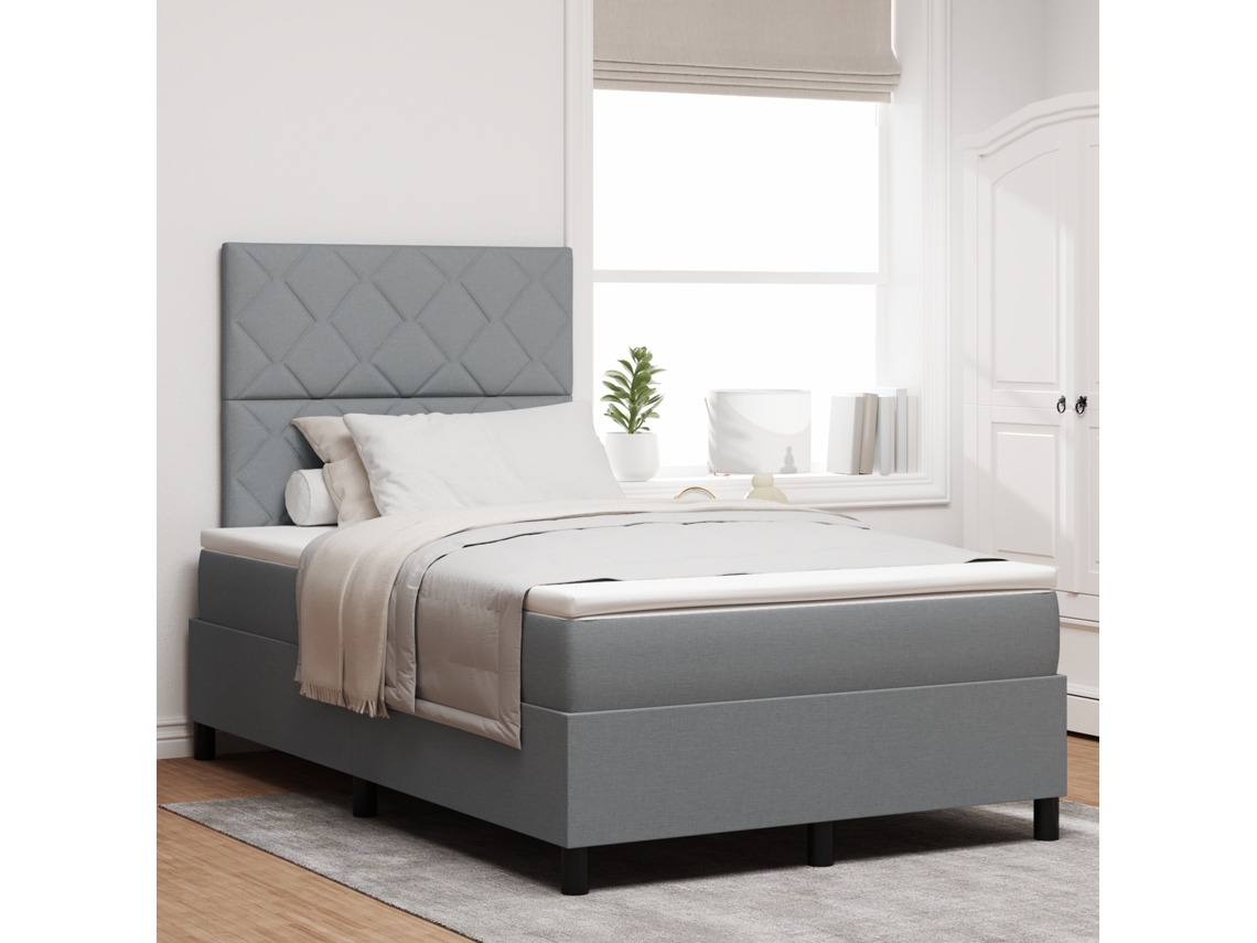 Cama Box Spring Com Colchão Cinza Claro Cama Pequena De Tecido