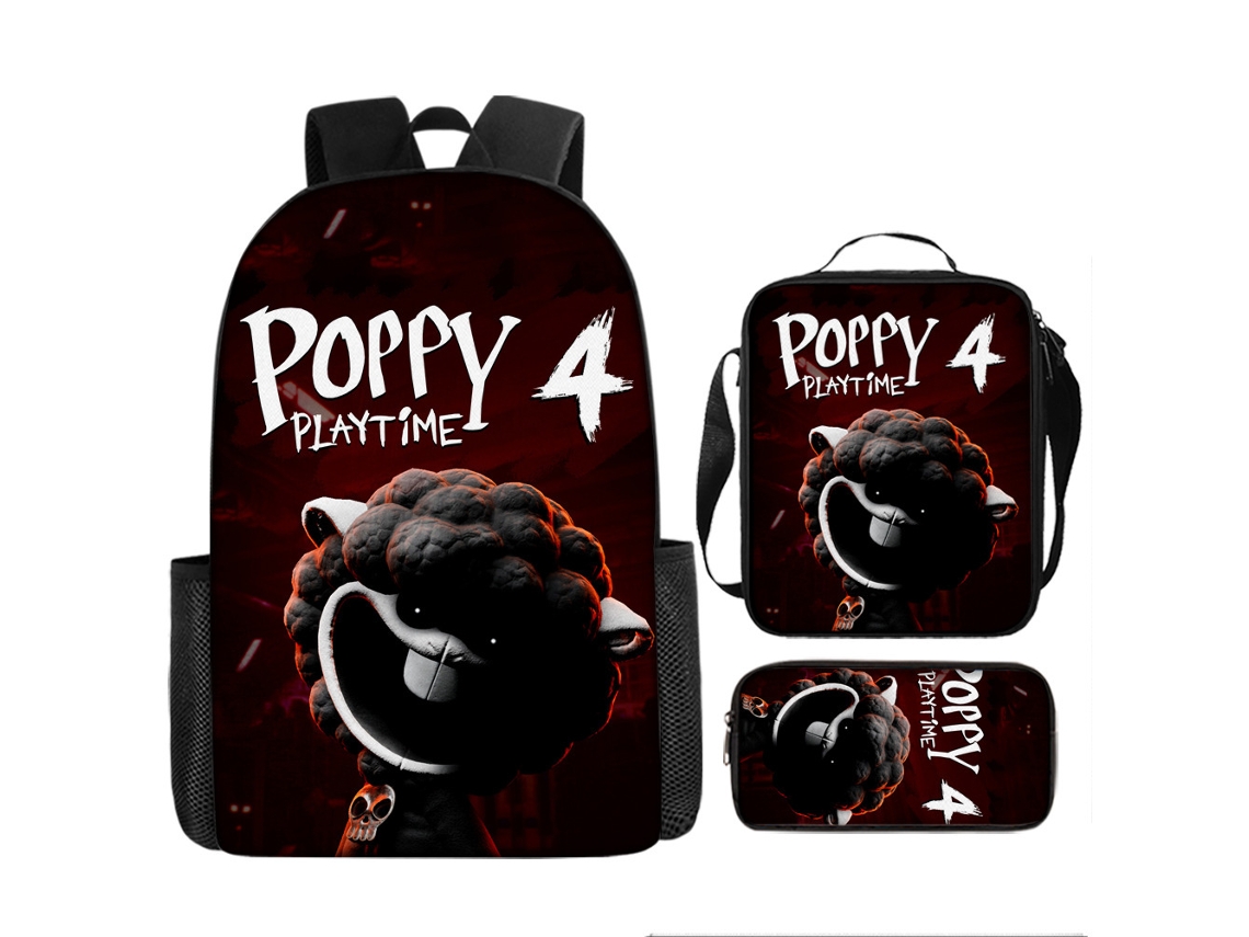 Conjunto De Três Peças De Mochila Infantil Com Estampado De Desenhos Animados: Mochila Escolar Com Alças, Lancheira Térmica E Estojo, Modelo 17