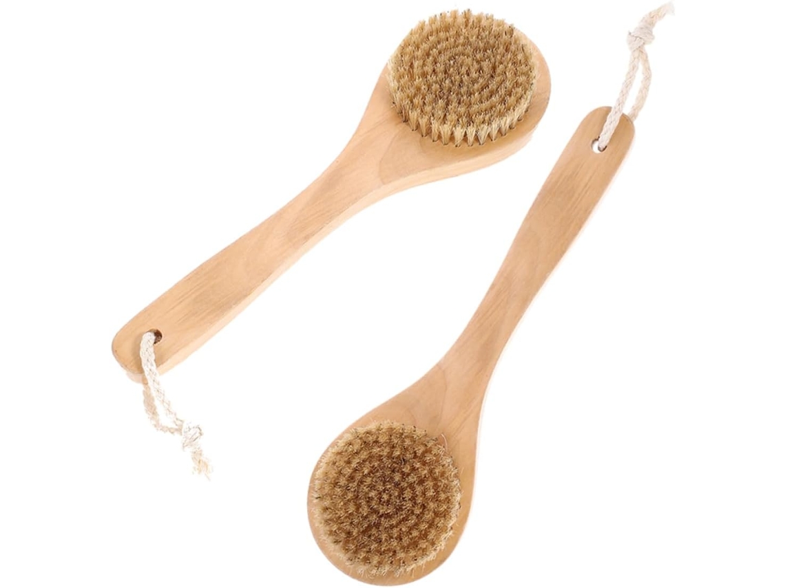 Escova Corporal Com Cerdas Naturais De Porco, Cabo Ergonômico De Madeira, Conjunto De 2 Peças Para Esfoliação E Massagem