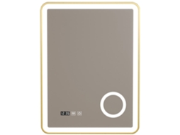 Espelho LED de parede Pescara para casa de banho IP65 com anti-embaciamento e lupa alumínio 80 x 60 x 4 cm Dourado PRO.TEC