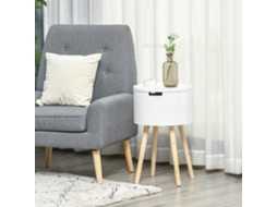 Mesa de Apoio com Tampa Removível Espaço Armazen. e Pés Madeira Ø38x63cm Branco