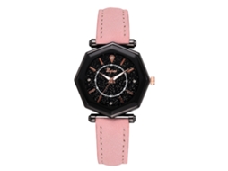 Relógio Feminino de Pulso com Pulseira de Couro Pu Estilo Simples e Elegante Rosa