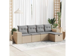 Vidaxl 5 Pcs Conjunto De Sofás P/ Jardim Com Almofadões Vime Pe Bege