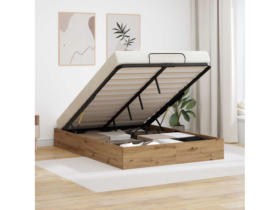 Vidaxl Estrutura De Cama Ottoman Carvalho Artesanal 135 X 190 Cm