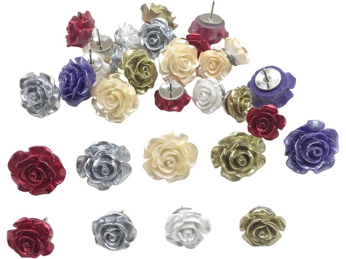 Conjunto Totority com 30 Alfinetes de Resina em Formato Rosa para Mesa e Festas, Design Floral Decorativo, Multiuso