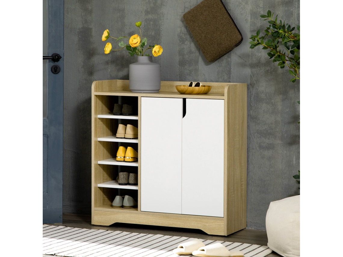 Sapateira Moderna Com 2 Portas Prat. Armazenamento Para 13 Pares De Sapatos80x30x80xm Madeira E Branco