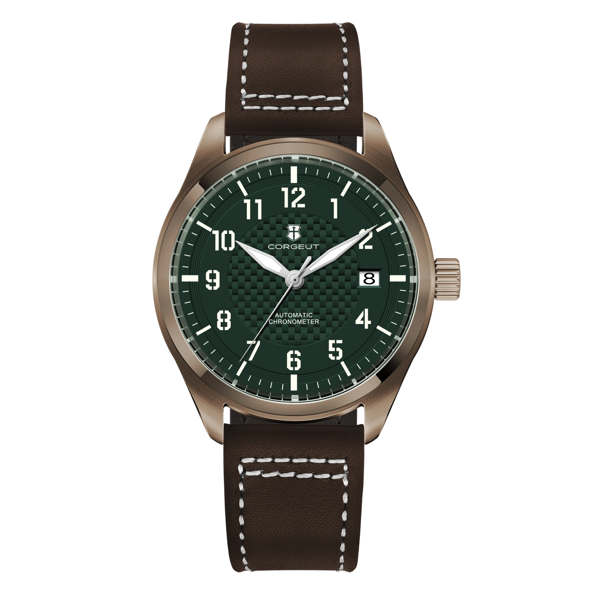 Relógio Masculino Automático Mecânico De Piloto (verde) De 40 Mm Com Pulseira De Couro Resistente À Água.