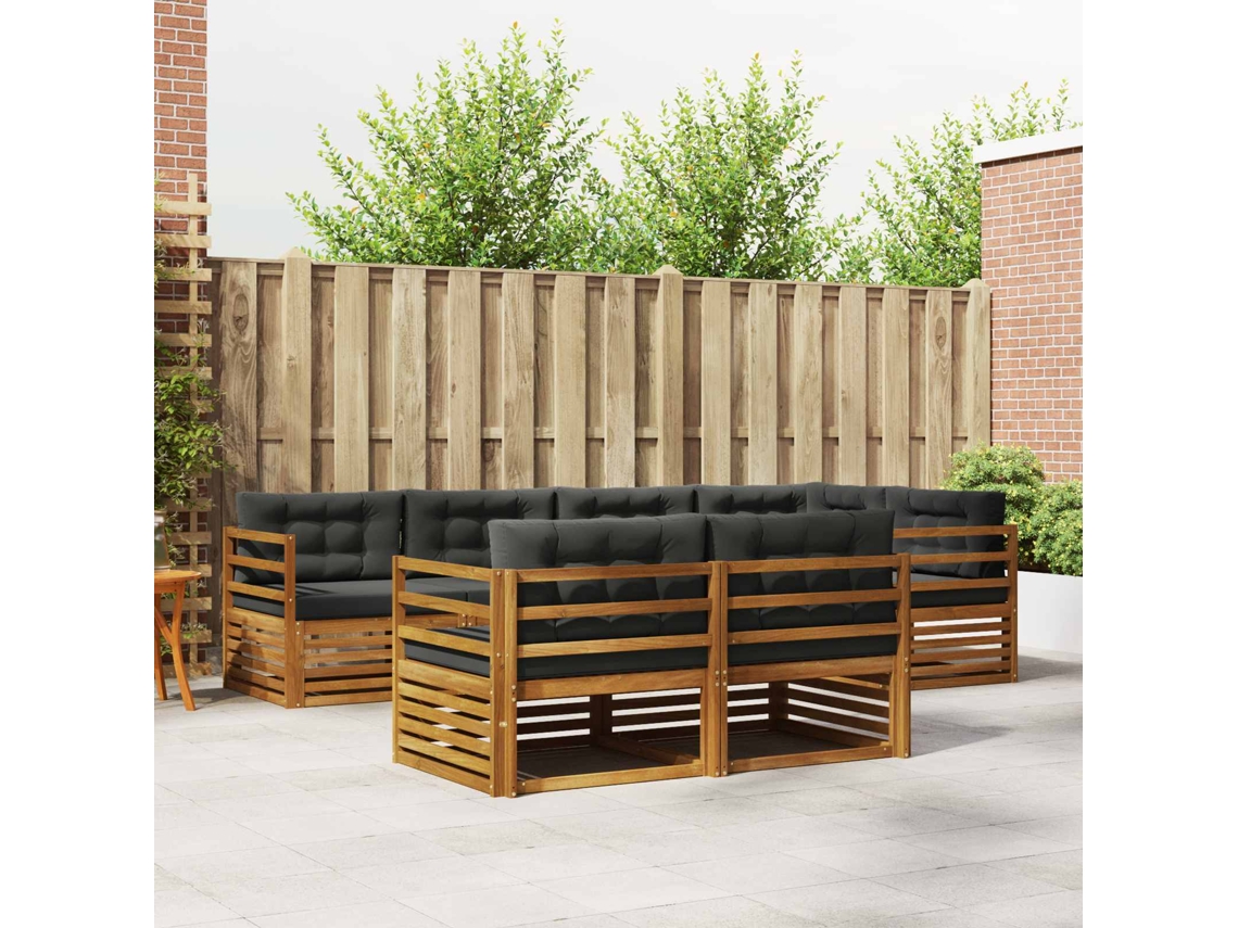 Vidaxl Conjunto De Sofás Para Exterior 7 Unid. Natural E Antracite