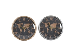 Relógio de Parede DKD HOME DECOR 46 X 6 5 X 46 Cm Cristal Prateado Preto Dourado Castanho Ferro Mapa Do Mundo 2 Unidades