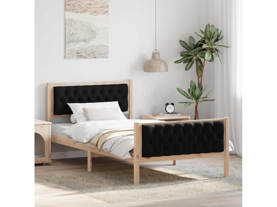 Vidaxl Estrutura Da Cama Preto 100 X 200 Cm Madeira De Pinheiro Sólida