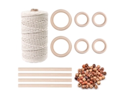 Laxiscreed Cordão De Macramé Natural Para Plantas, 109 Yards, 3mm Com Contas De Madeira E Anéis