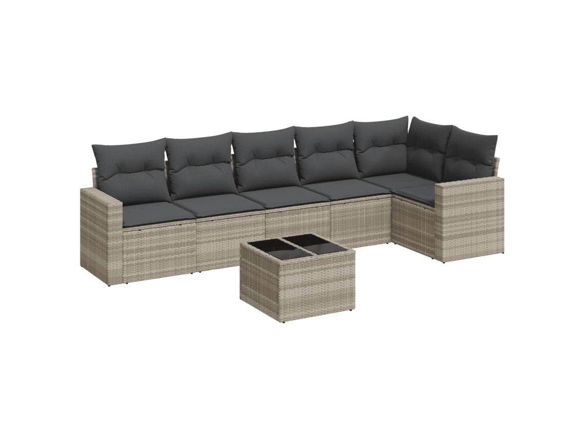 Maison Exclusive - 7 Pcs Conj. Sofás Jardim Com Almofadões Vime Pe Cinzento-claro
