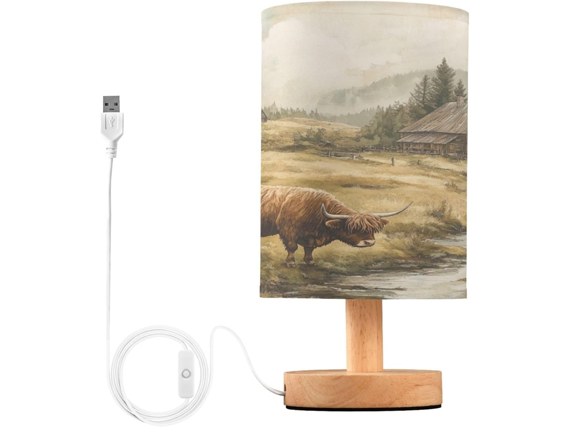 Luminária de cabeceira Highland para quarto, mesa de cabeceira pequena, iluminação de mesa LED com portas USB e cúpula.