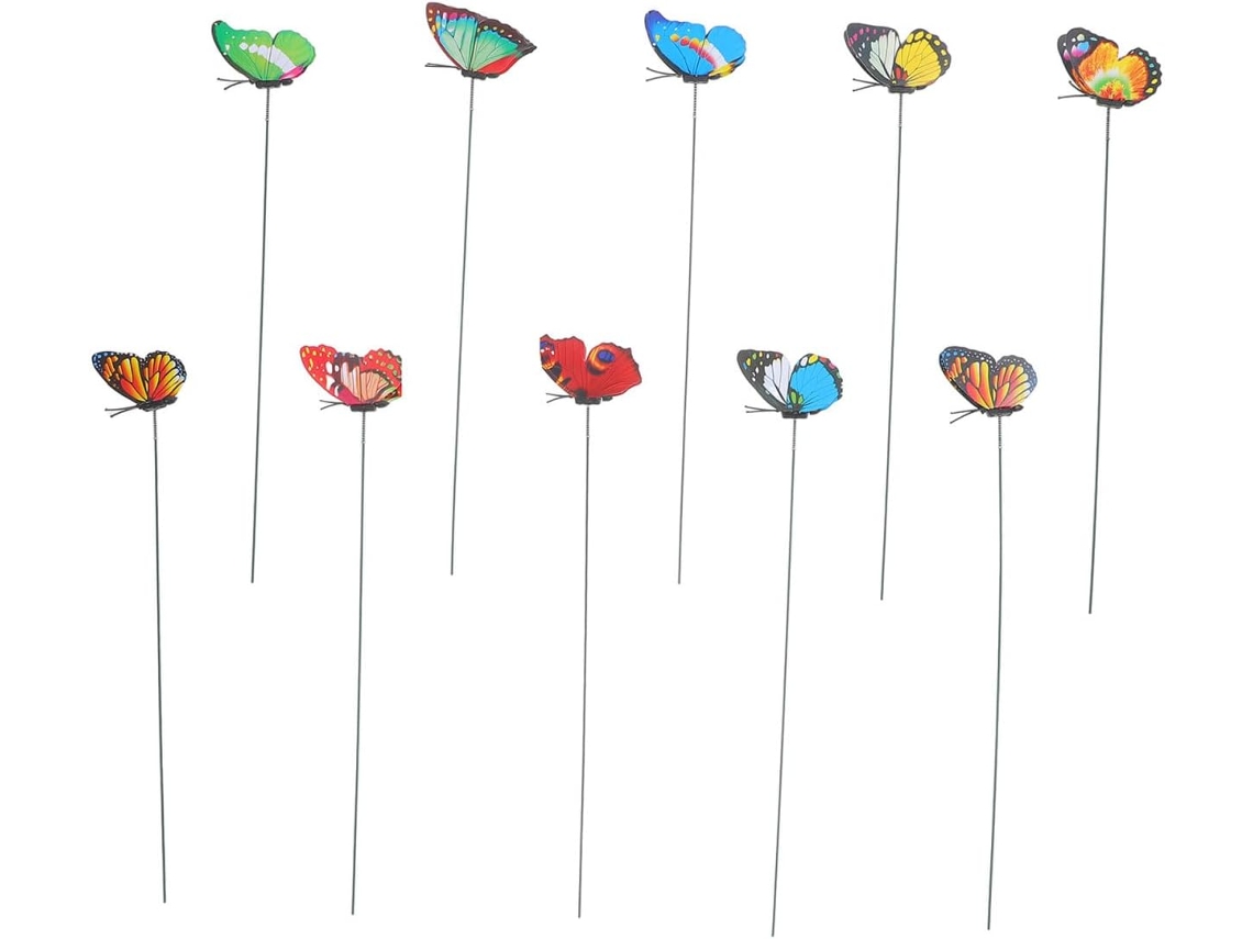 Inoomp Kit de 10 Estacas Decorativas em Formato de Borboleta com Haste Dupla de 7cm, Pvc e Metal, Decoração Moderna CHABERLU