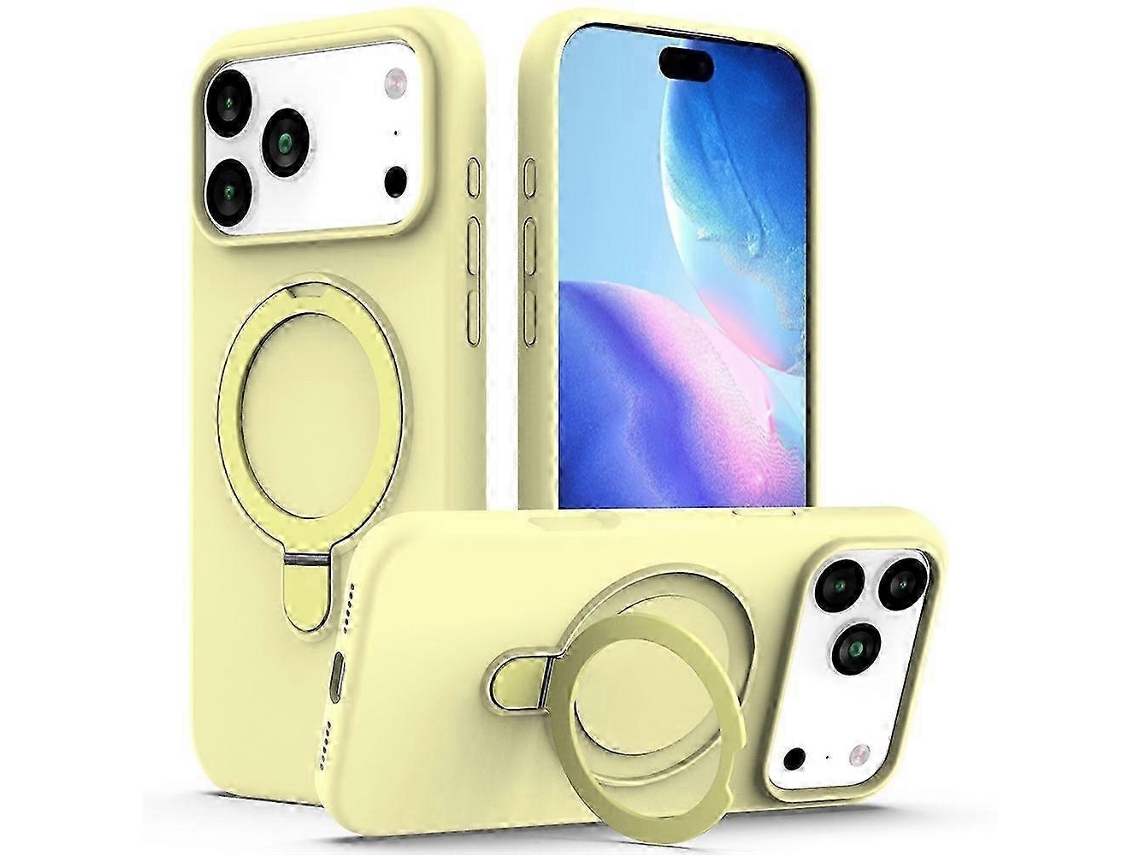 Capa Compatível Com Iphone 17 Pro Max, Compatível Com Suporte Magsafe, Capa De Celular Em Pc Silicone, Amarela.