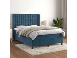 Cama Com Molas/colchão 140x200 Cm Veludo Azul-escuro