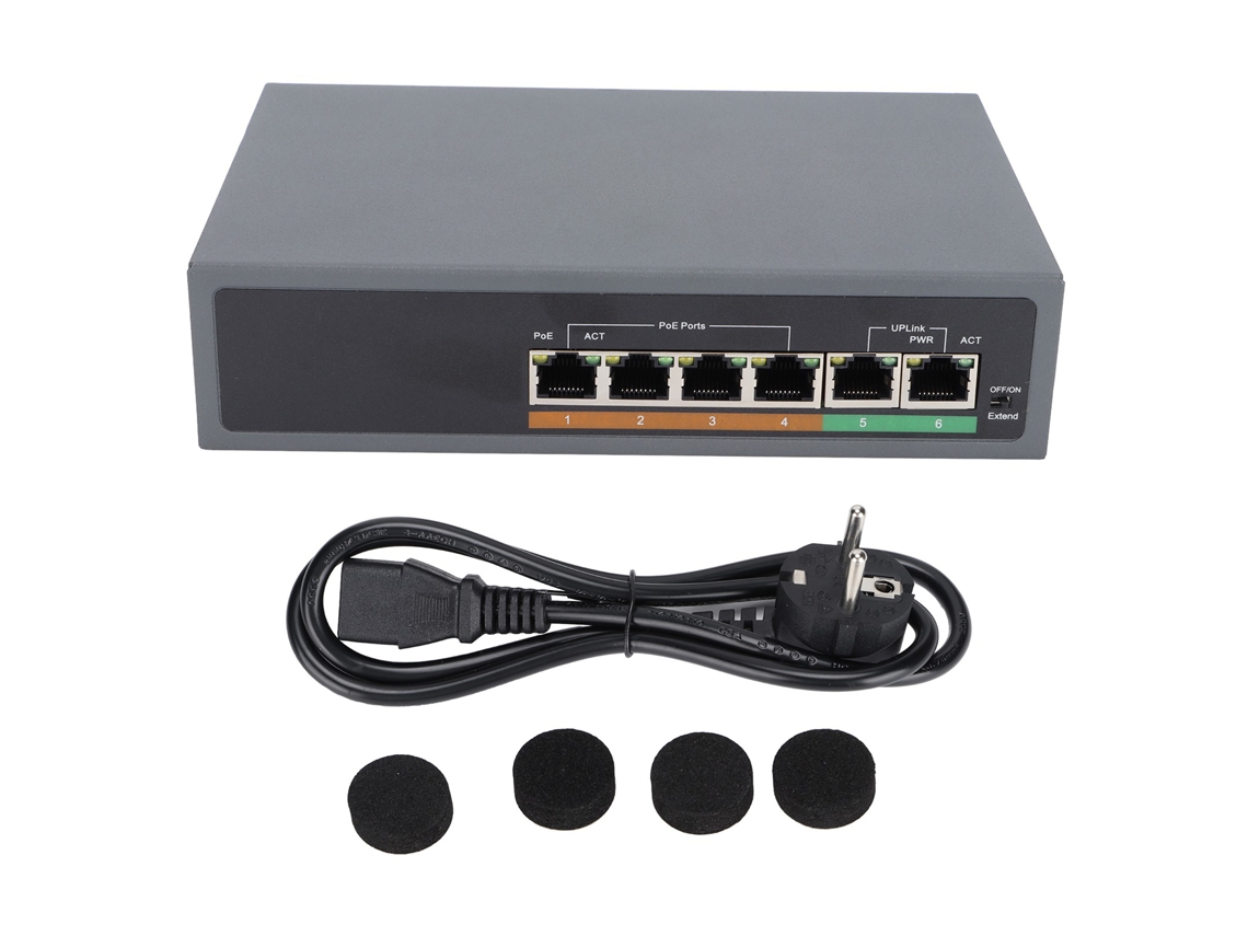 Aetheria switch Poe 6 Portas Ieee802.3af/at 100mbps Sem Ventilador Compacto para Ponto de Acesso