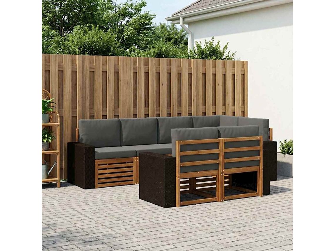 Vidaxl Conjunto De Sofás Para Exterior 7 Unid. Natural E Antracite