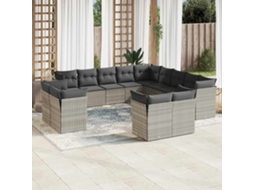 13 Pcs Conj. Sofás Jardim C/ Almofadões Vime Pe Cinza Claro Dkd Home Decor